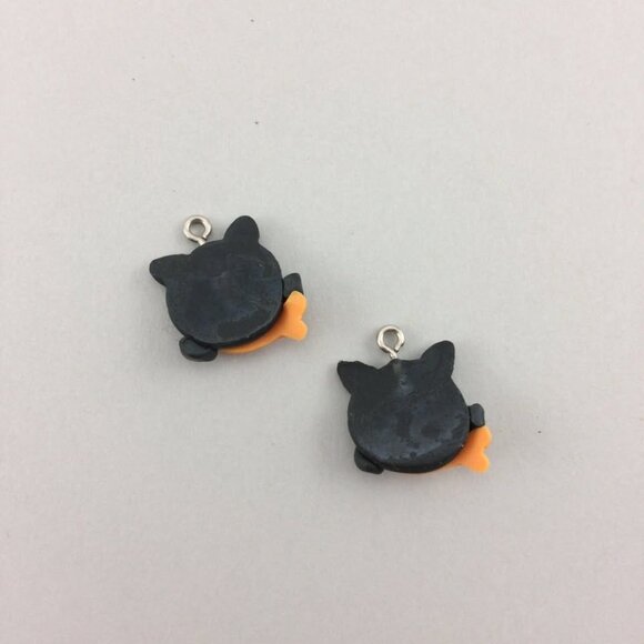 9 Black Kitty Cat Goldfish Polymer Clay Charms Pendants Handmade 3/4" - Picture 5 of 10